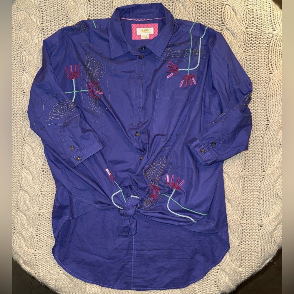 Maeve Anthropologie Purple womens Shirt with Embroidery  XS/S